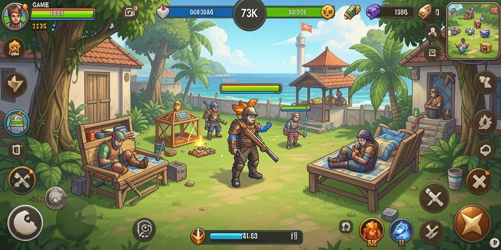 Tampilan gameplay 73K yang menarik dan menenangkan.
