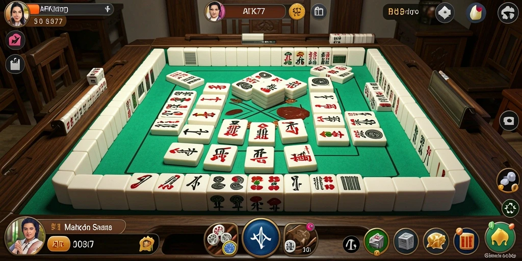 Tangkapan layar utama AFK77 menampilkan momen mencocokkan ubin Mahjong.