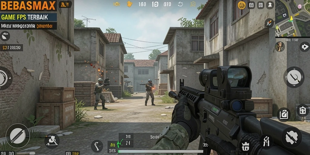 Screenshot gameplay BEBASMAX menampilkan aksi menembak yang intens dan grafis luar biasa.