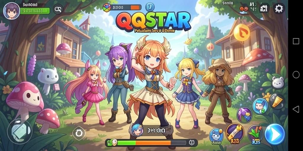 Tangkapan layar dari QQSTAR yang menampilkan aksi karakter anime.