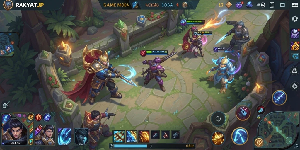 Tangkapan layar utama RAKYATJP dengan aksi seru dalam pertarungan MOBA.